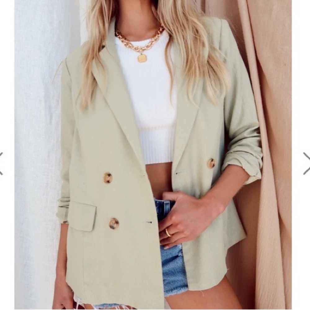 12th tribe Charlotte Linen Blazer, Sage Green, size s